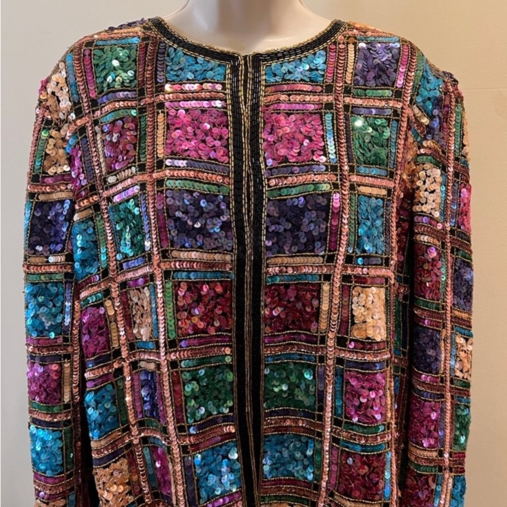 Vintage Laurence Kazar Sequin Jacket Large Color Block J-20